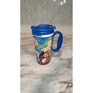 Disneyland 60th Celebration Travel Mug Blue Lid Mickey Mouse & Friends